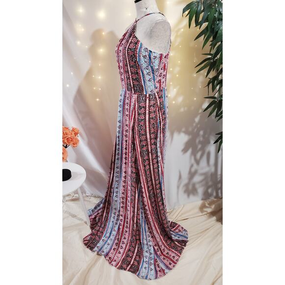 1State Halter Boho Maxi Dress Womens Size 10 Sleeveless Patriotic Red White Blue - Picture 4 of 11